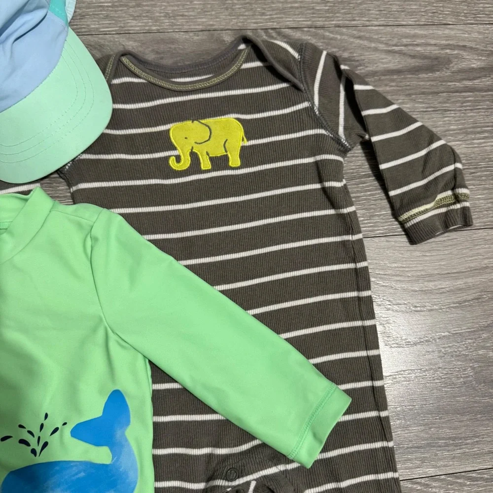 Beach Outfit 3 Pieces‎ Set Carters Baby Boy 9M Whale Elephant Romper Sun Hat